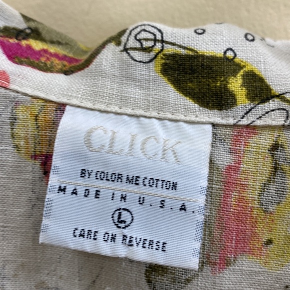 CLICK by Color me Cotton women’s Large linen floral print button down blouse top - Picture 2 of 5